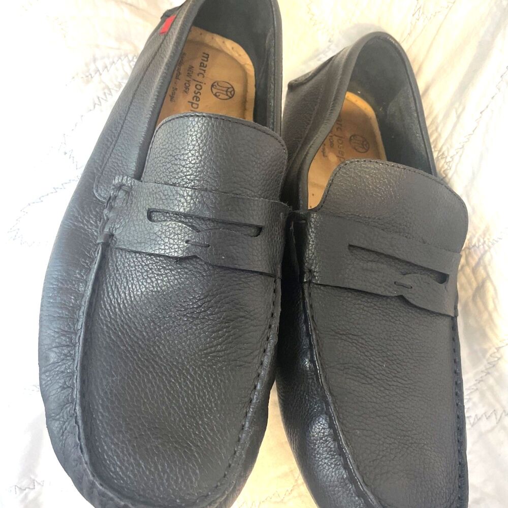 Marc Joseph Hamilton Penny Loafers Black Pebble Leather Round Toe Shoes Sz US12